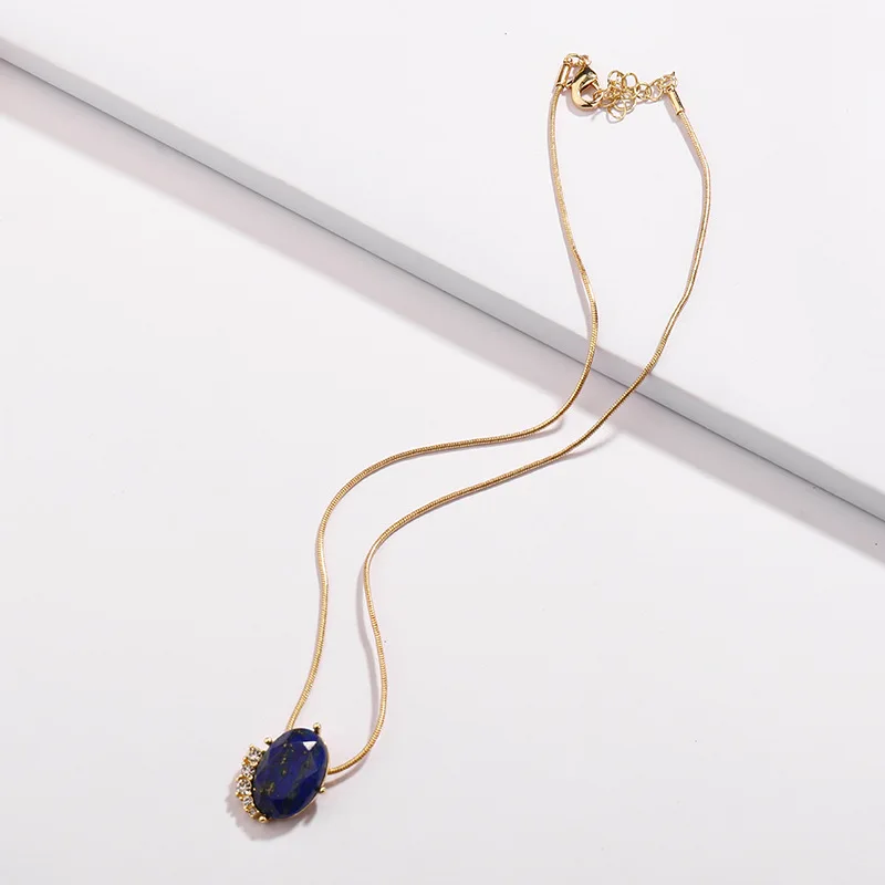 

New Fashion Initial Oval Natural Stone Pendent Necklace Gold Plated Chain Necklace Jewelry For Women