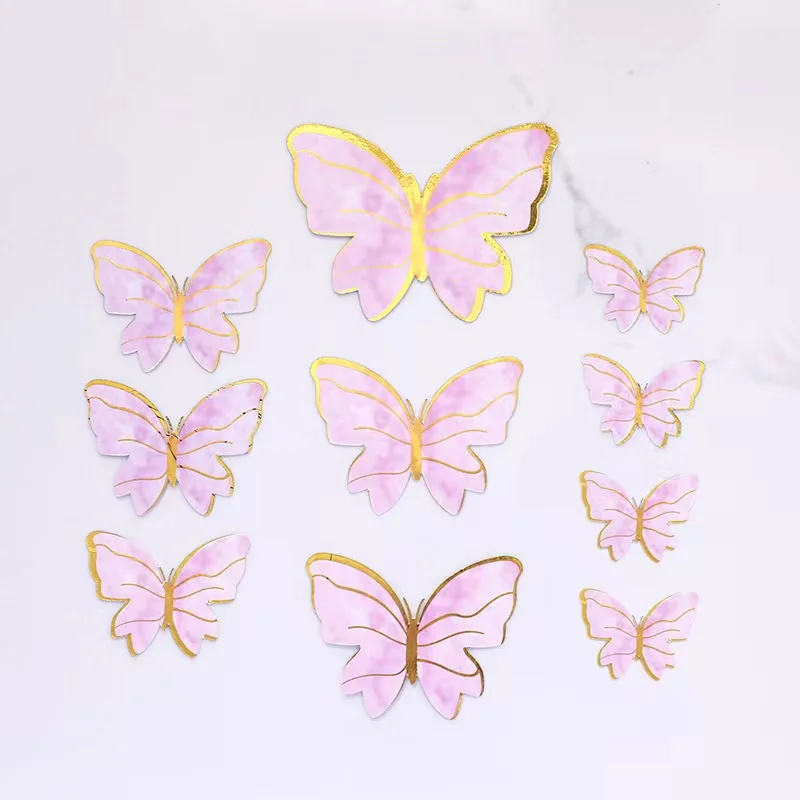 

Hot sale party supplies birthday decoration pink purple butterfly wedding dessert table decoration paper butterfly cake topper