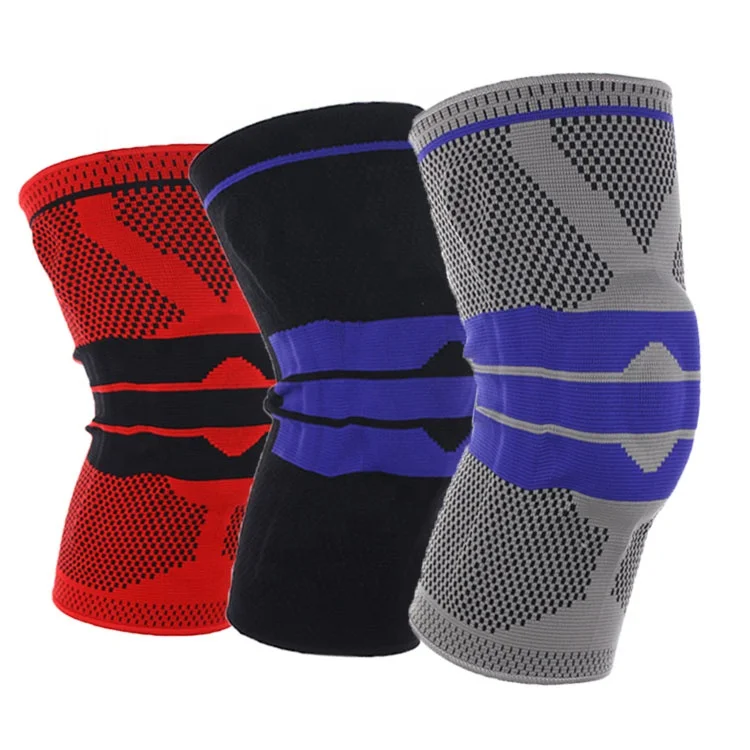 

Single 3D Weaving High Compression Silicone Supports Brace Meniscus Patella Protectors Sports Safety Kneepads knee protector saf, Dark grey black red