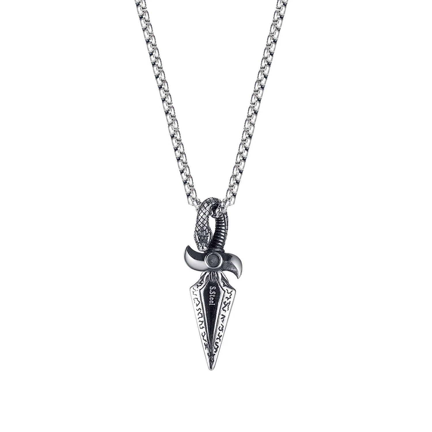 

Hio hop street wear accessories stainless steel snake head arrow pendant necklace