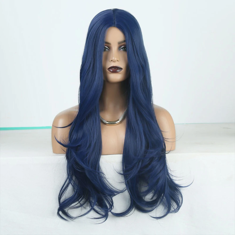 

high quality blue mixed color chemical fiber natural long curly human hair Wigs