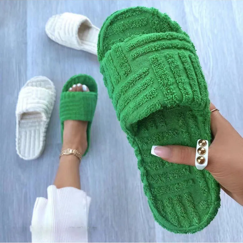 

High quality Flat platform soft indoor Towel Open Toe Terry Style slippers