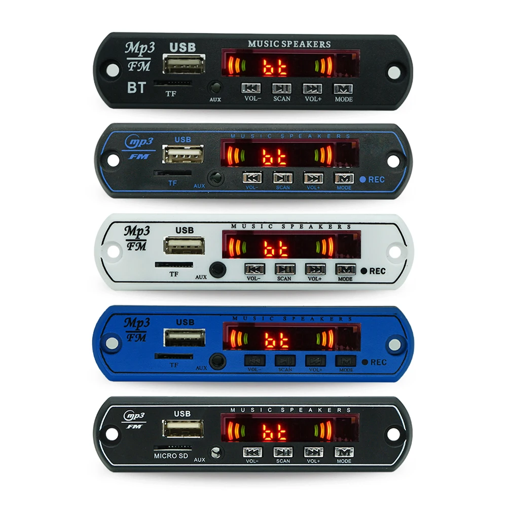 

12V USB SD FM Wireless BT Blue tooth Audio MP3 Module, Black panel