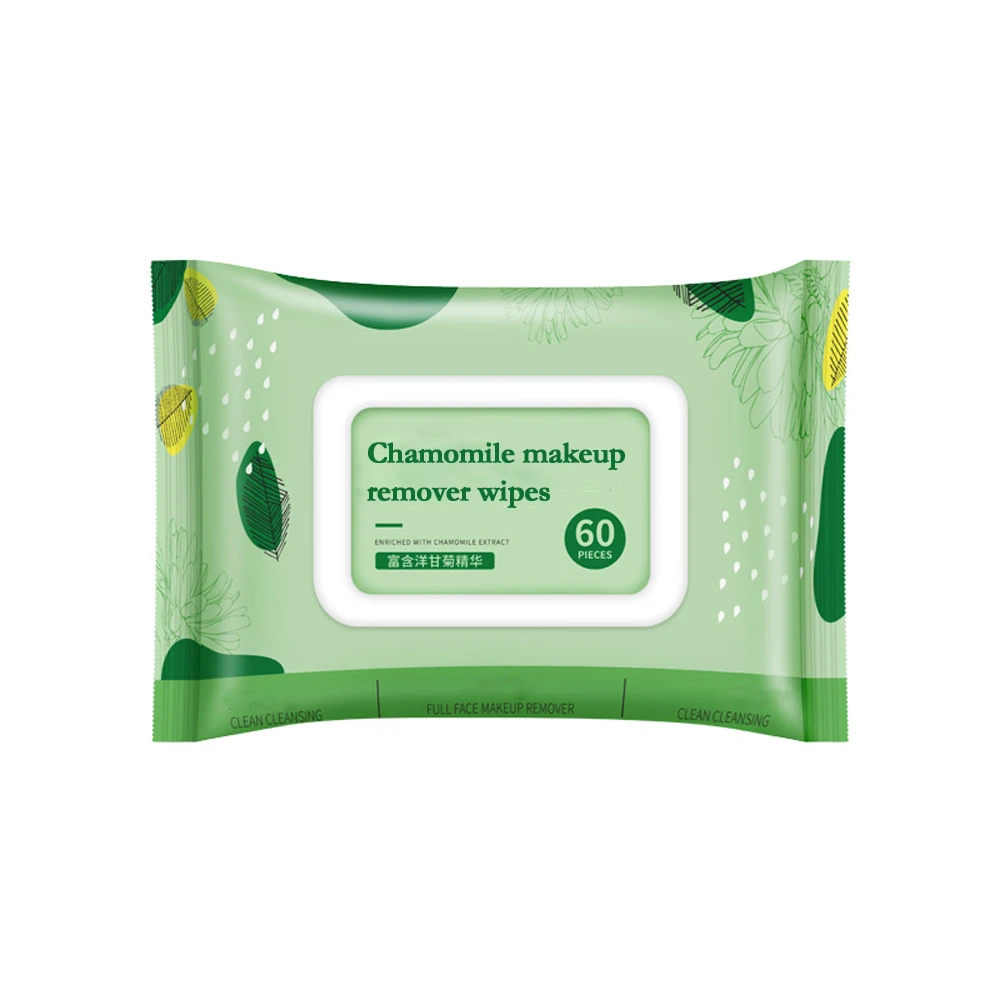 

New design 100% cotton fiber best selling 60pc makeup wipes organic facial private label makeup remover, Green