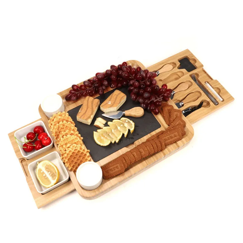 

Green and healthy bread board Double drawer Cheese board Kitchen multi-functional bamboo chopping board creative plate, Natural
