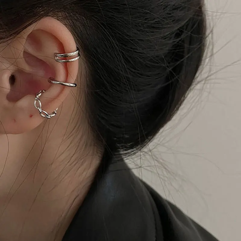 

S925 Silver Stackable C Shape Clip On Earrings Women Girls No Pierced Cartilage Earring Ear Cuff