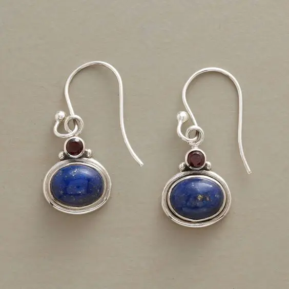 

Luxury Handmade Fine Jewelry Natural Stone Lapis Lazuli Hook Drop Dangle Earrings For Women Silver Semi-Precious Gemstone, Blue