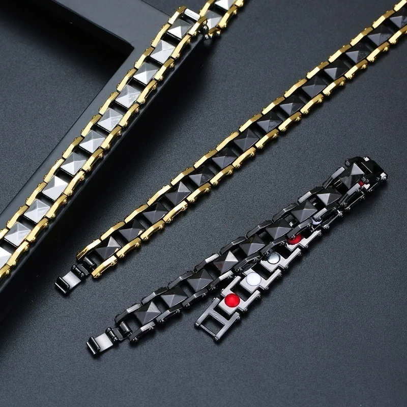

Energy Elements Silver Gold Plating Titanium Bio Magnetic Bracelet for Men, As the picture