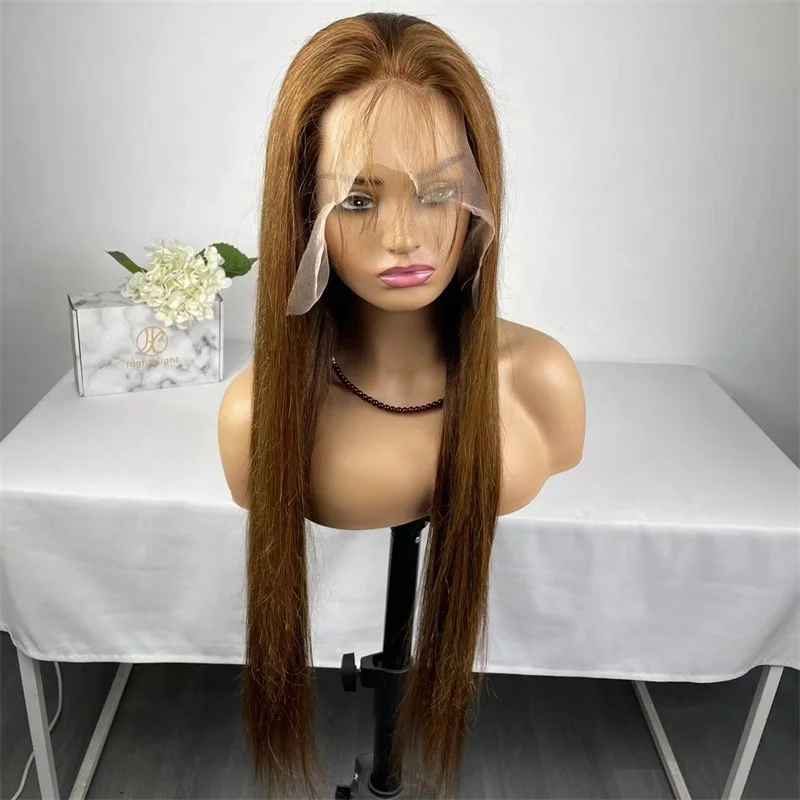 

Highknight New Style Pre Pluck Hairline Transparent Lace Front Human Hair Wigs Light Brown Color Lace Bone Straight Closure Wigs