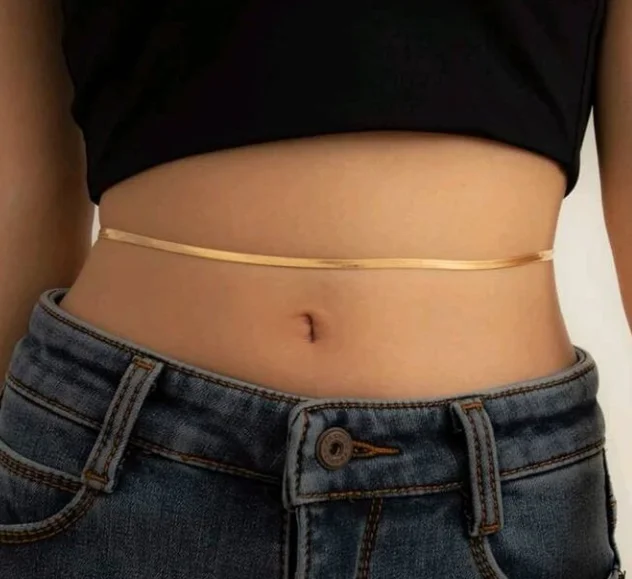 

summer gold plated Herringbone flat snake belly waist chain sexy women