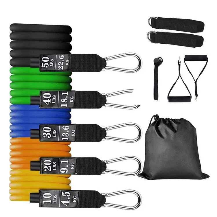 

11 Pcs Yoga Pilates Fitness Gym Kit Hot Sale Dropship 11pcs 150lb Latex Resistance Bands, Customized color