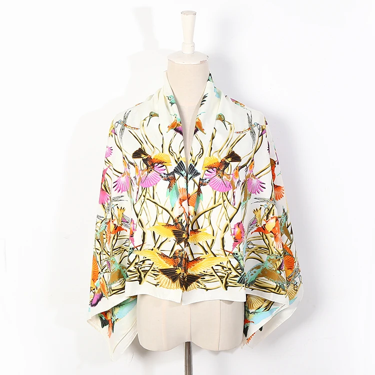 Elegant FENNYSUN Costom China 130X130 Large Square Twill Chidori Fly Bird Fashion Ladies Printed Scarves Silk Satin