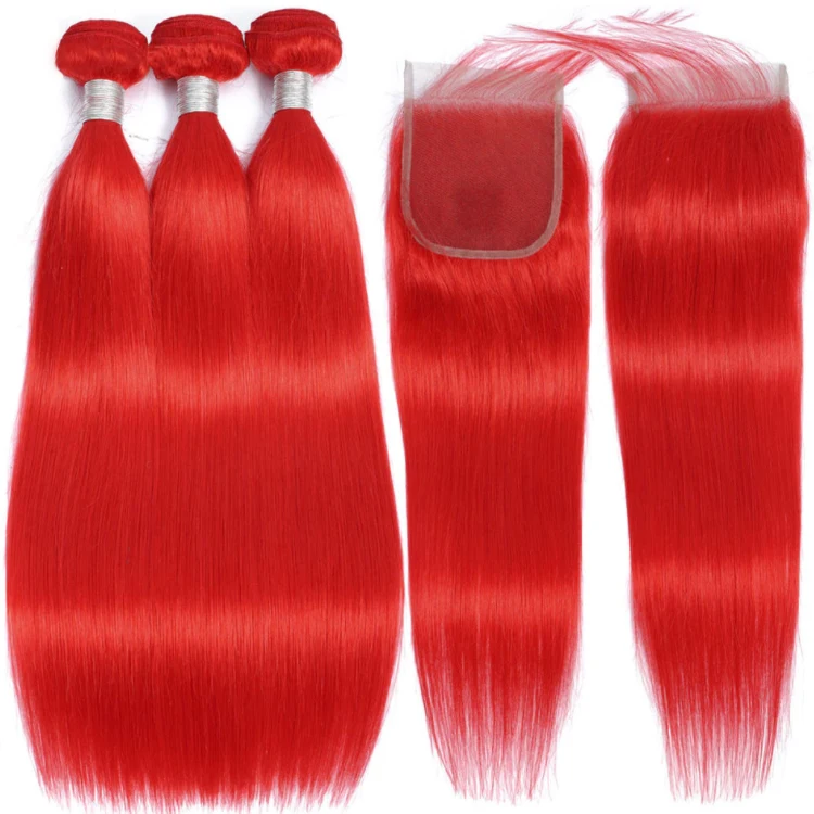 

Wholesale Red Virgin Hair Vendors Raw Virgin Brazilian Hair Products 100% Natural Human Hair Red Bundles With Closure