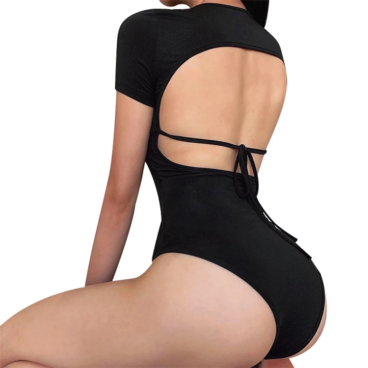 

Summer New Style Black Milk Silk Tops Sexy Women Slim Fit One-piece Halter Bodysuit