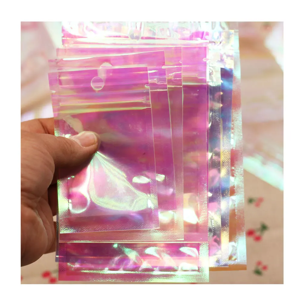 

Iridescent Self Sealing OPP Bags Pouches Laser Zip lock Bag Resealable Packaging Jewelry