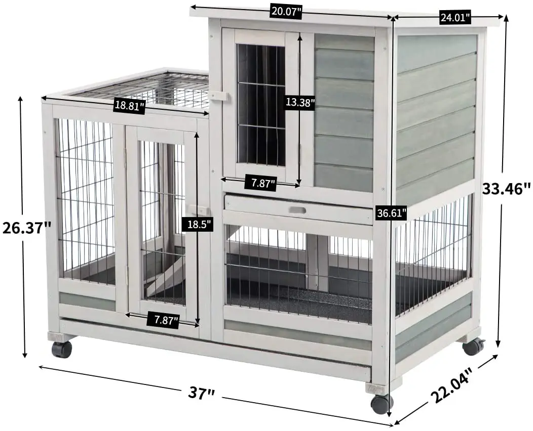 

Wooden Rabbit Hutches Cages Pet House for Small Animal with Ventilation Door Removable Tray, Customized color