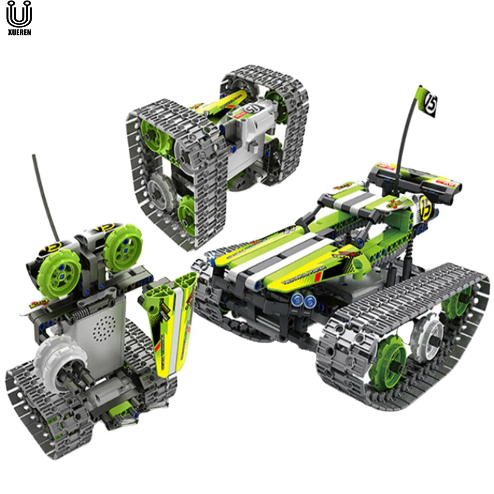 

RC Car Building Blocks 3 in1 Tracked Stunt Car DIY Assemble RC Robot Racing Car Christmas Gift For Kids, Green/orange