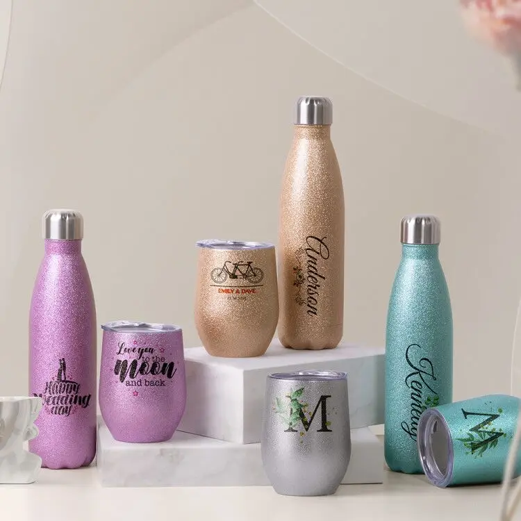 

17OZ 500ml Glitters Gold Water Bottle Stainless Steel Sublimation Vacuum Thermos Custom Double Wall Bottled Water