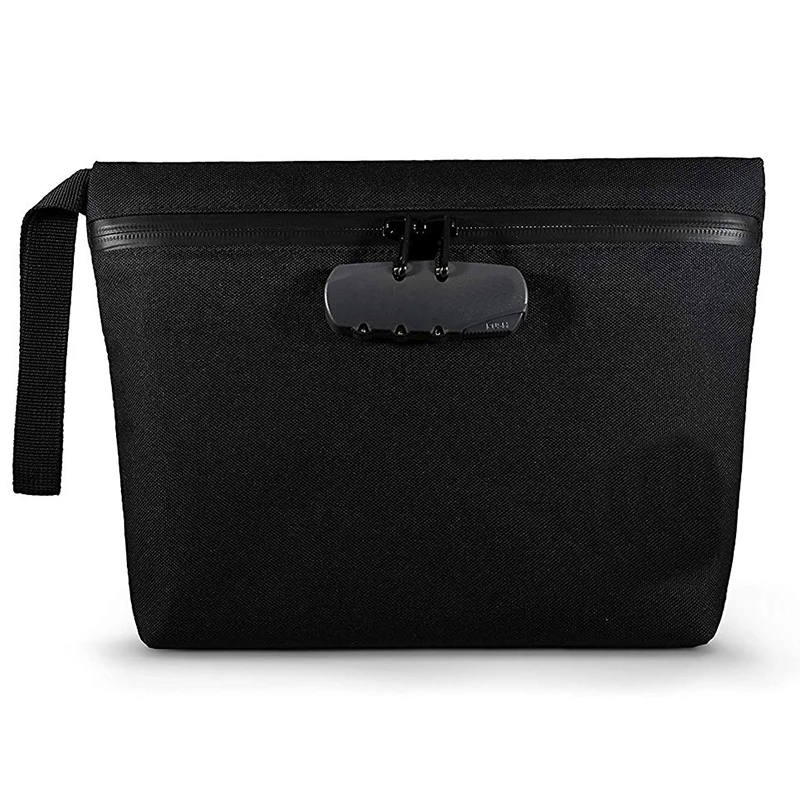 

Custom High Quality Carbon Lining Smell Proof Bag With Combo Lock Weed Storage Pouch, Black or custom color