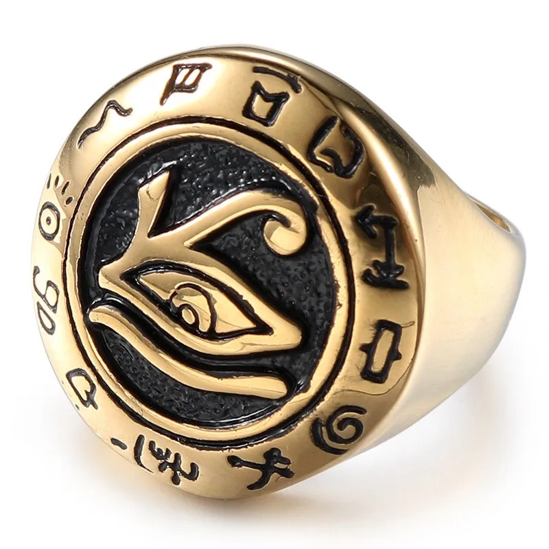 

Western Jewelry Cuban Link Magic Horus Eye Fashion Vintage Stainless Steel Men Ring