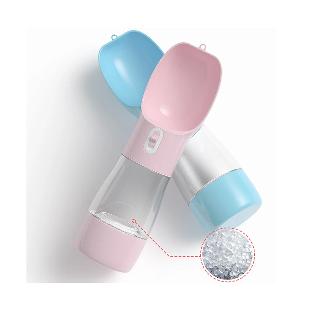 

New Arrival 4 In 1 Portable Pet Dog Water Bottle with Poop Bag Dispenser And Scoop, Blue;pink;green;gray