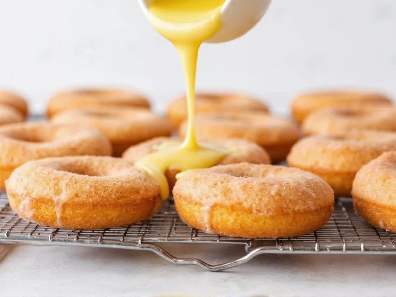 Homemade doughnuts cooling on wire rack with glaze drip