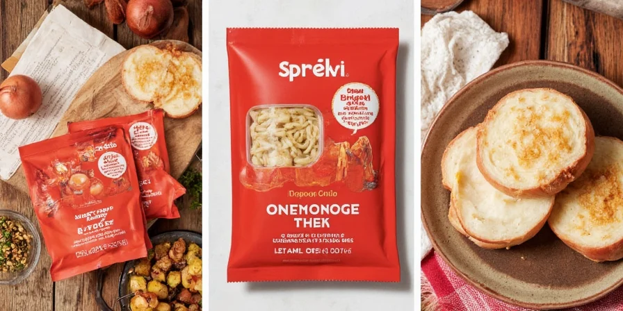 Onion packets laying next to a spice rack