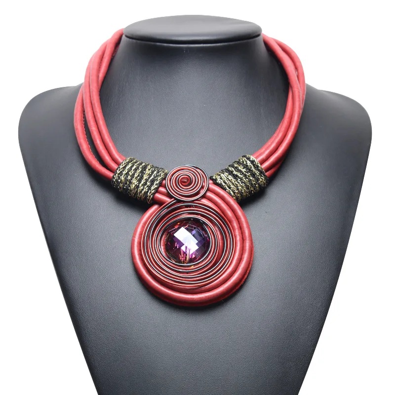 

fashion exaggeration hand-woven leather rope multi-layer necklace, As picture