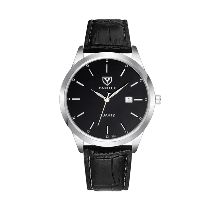 

2021 New Fashion Casual YAZOLE 308 Brand Men's Watch Date Display Leather Band Watch Men Quartz Wrist Watch Men Clock