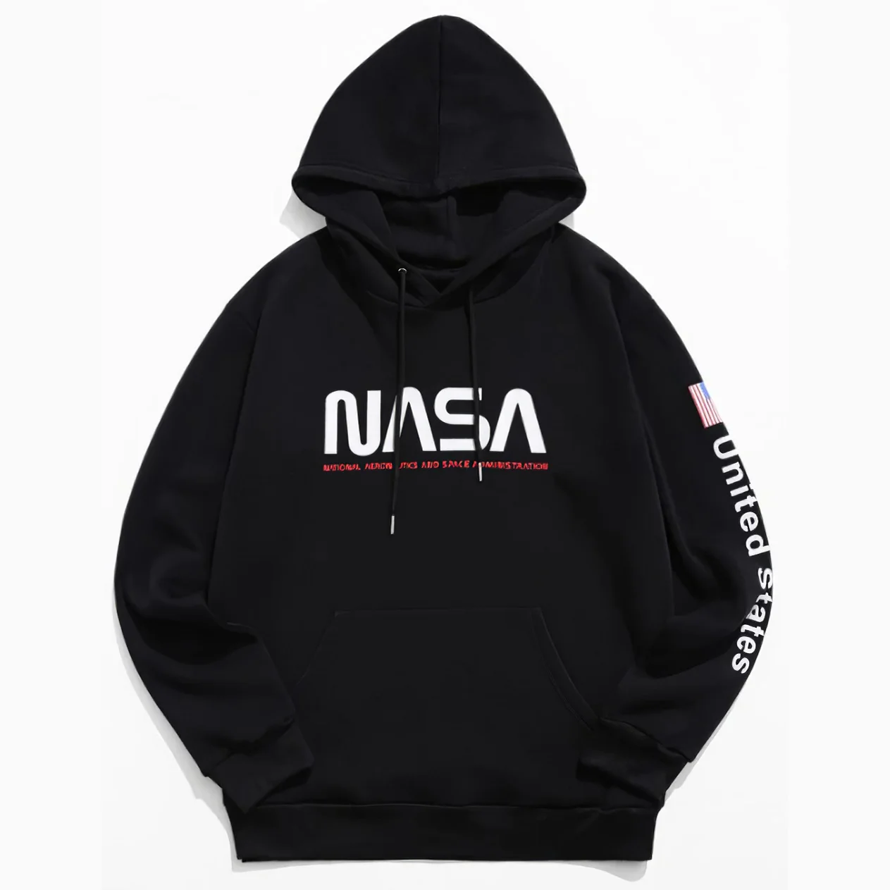 

Custom mens fashionable clothes nasa letter graphic printed black hoodies oversized plain blank hoddies for men sudadera