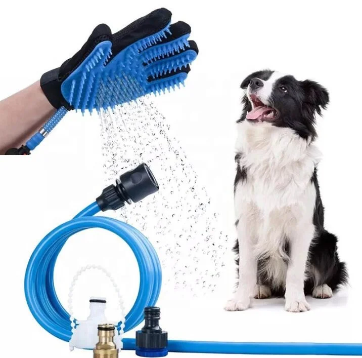 

Factory Wholesale Pet Dog Shower Bathing Glove True touch Five fingers with water spray Dog Massage Grooming Brush Sprayer, Blue