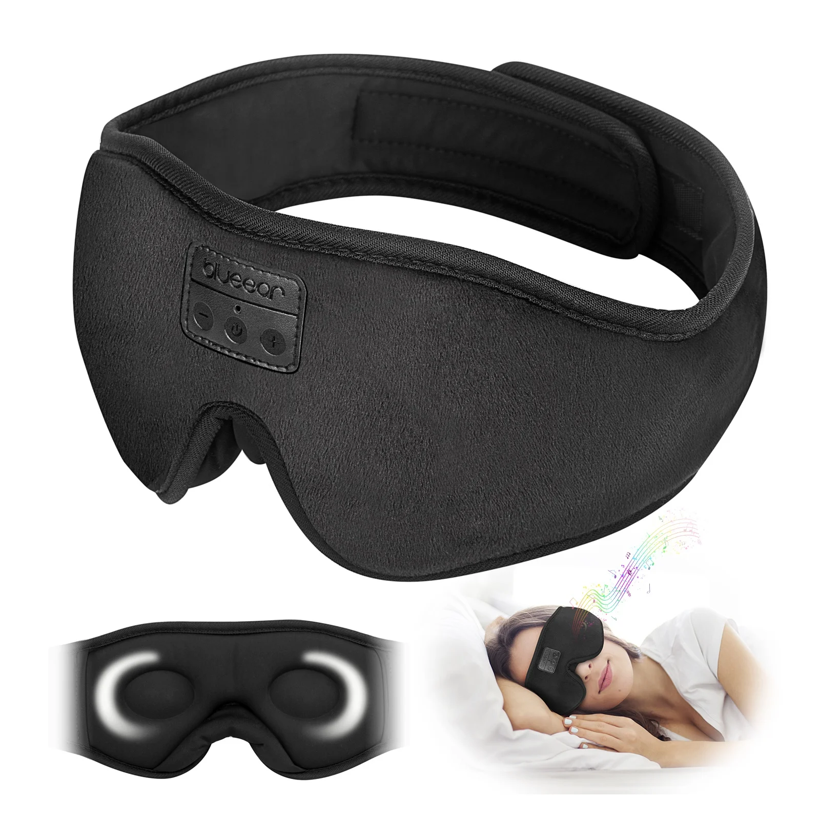 

2021 New Blue-tooth Music Eye Mask for Sleeping Wireless Sleep Headphones Headband Blue tooth 5.0 3D Sleeping Eye Mask, Black/grey