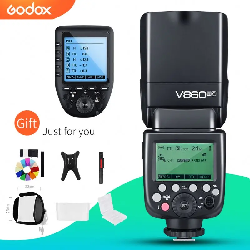 

Magic vision Godox V860II-C V860II-N V860II-S V860II-F V860II-O HSS TTL Speedlite Flash + Xpro Transmitter for Canon Nikon Sony, Black