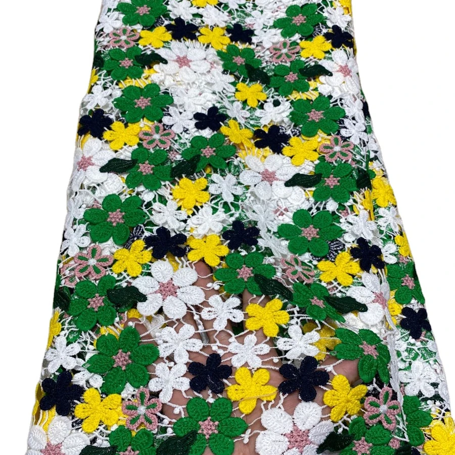 

China Factory Price Nigeria multi color guipure cord milk lace water cotton Lace Fabric flower design, Muti-color