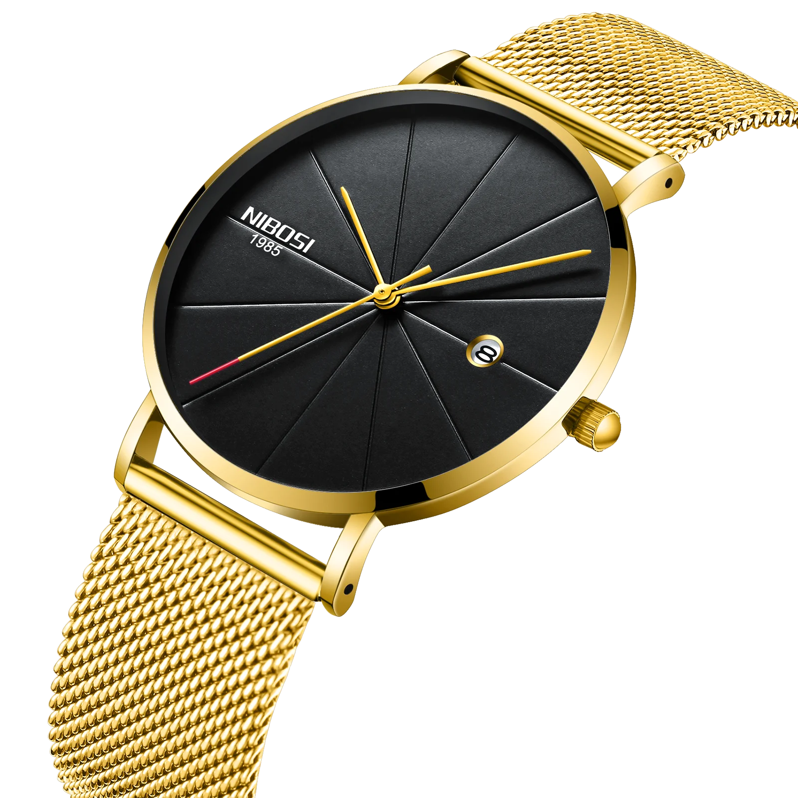 

Nibosi 2321 Mesh Strap Business Man 3Atm Quartz Stainless Steel Back Watch
