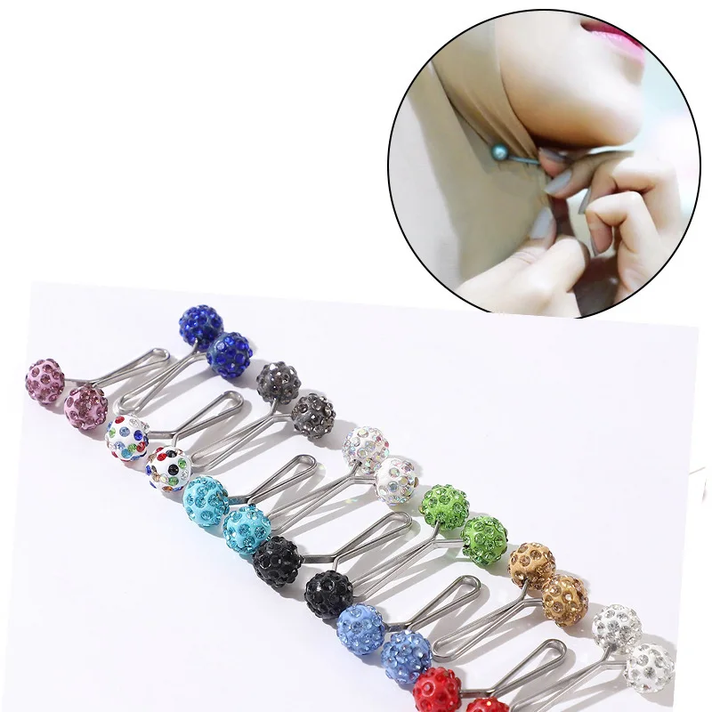 

12pcs/lot Crystal Scarf Brooch Clip Headscarf Shawl Scarf Lady Muslim Hijab Pin Fixed Straps Anti Slip Brooch