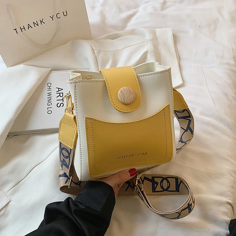 

2021 Trendy Hhigh Quality Shoulder Leather Bucket Bag Luxury Women's Handbag, Khaki, yellow, black