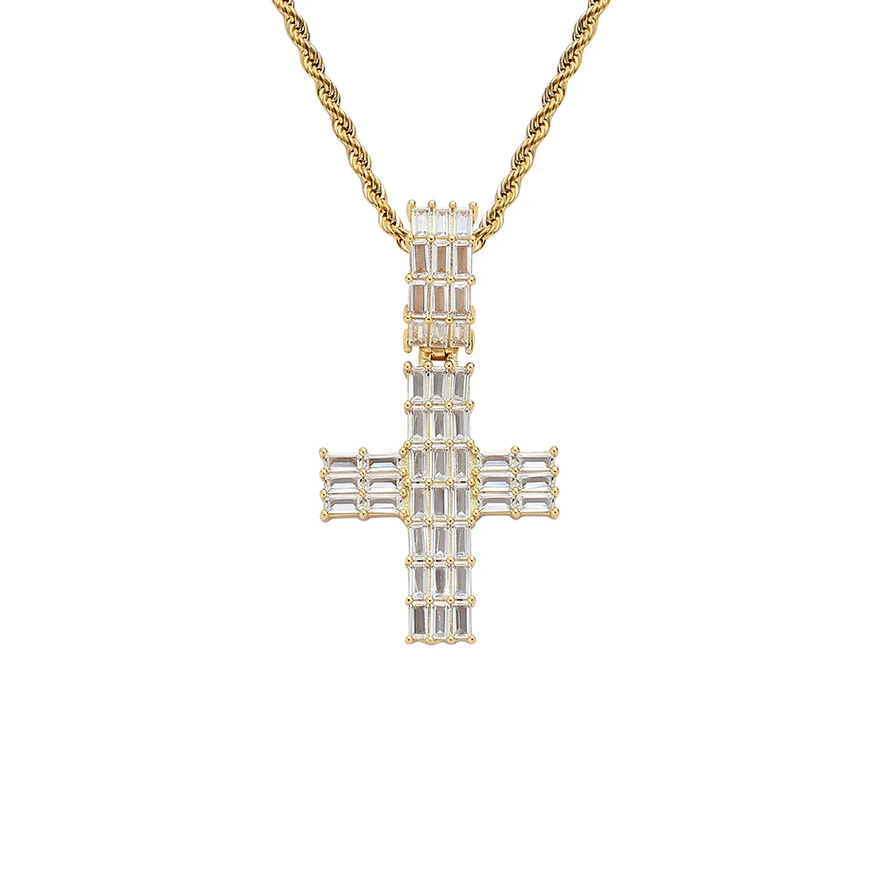 

TUNKALL CN334 Cross Pendant Bling bling Brass Micro pave with CZ stones Necklace Hip Hop jewelry for men and women
