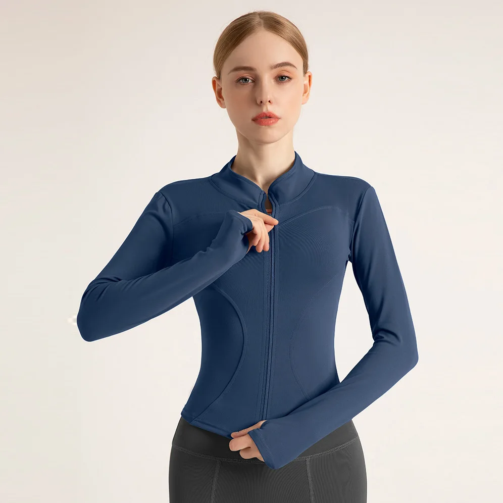 

High Quality Active Wear Winter Compression Full Zipper Thumb Hole Yoga Coat Fitness Outdoor Women Jacket No Pocket