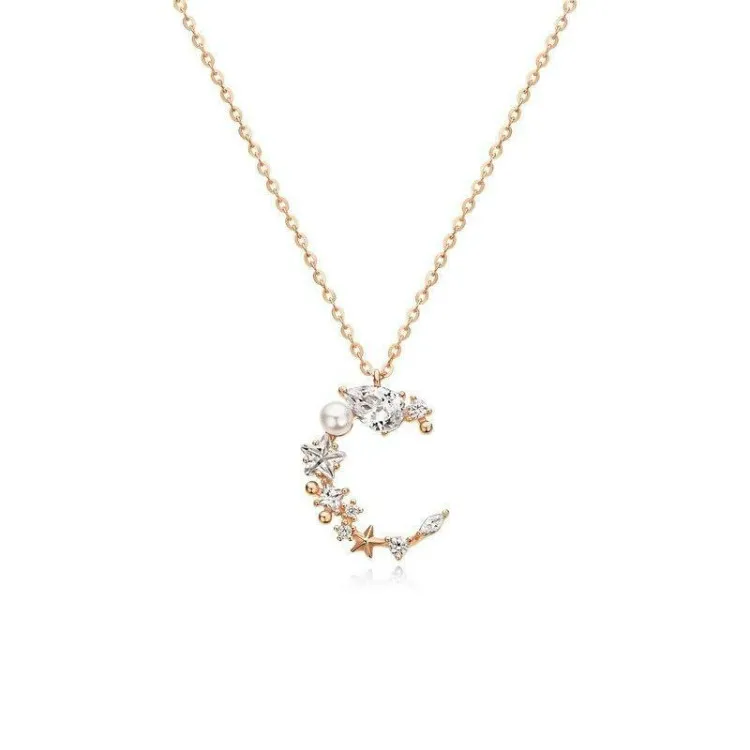 

drop shipping small pearl Necklace 925 Pearl Cubic Zircon Necklace Moon Necklace