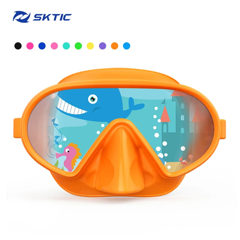 

SKTIC Hot Sale High Quality Scuba Mask Diving Goggles Tempered Glass with Clear Vision Diving Mask Underwater For Kids, Orange