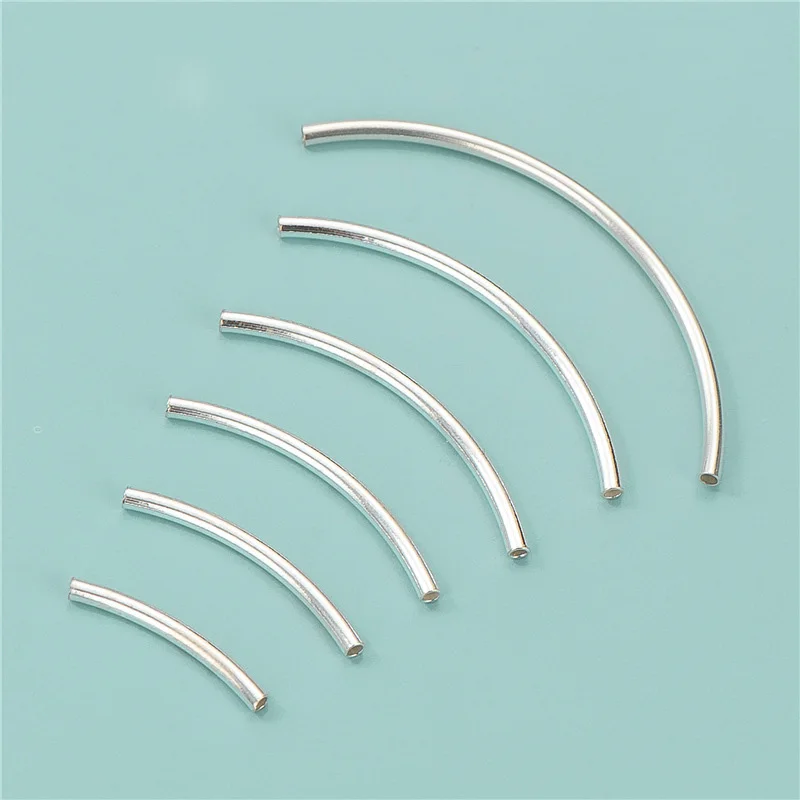 925 Sterling Silver Curved Tube Silver Gold Elbow Noodle Spacer Loose Bead Craft Connectors