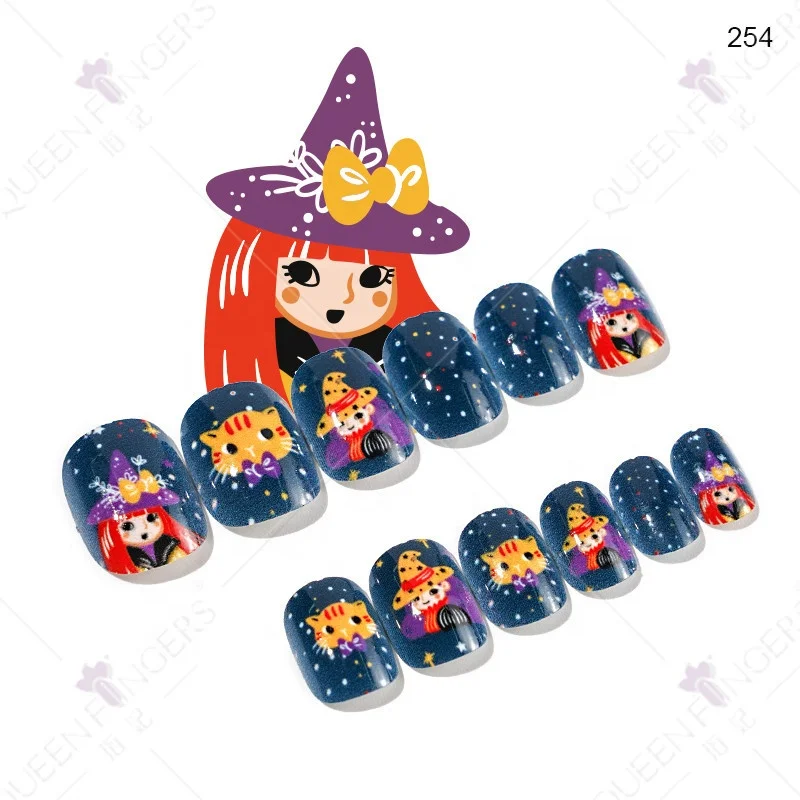 

24Pcs Halloween False Nails With Jelly Gum Full Cover Manicure Acrylic Children Nail Tips Decoration Press On Nails, Picture