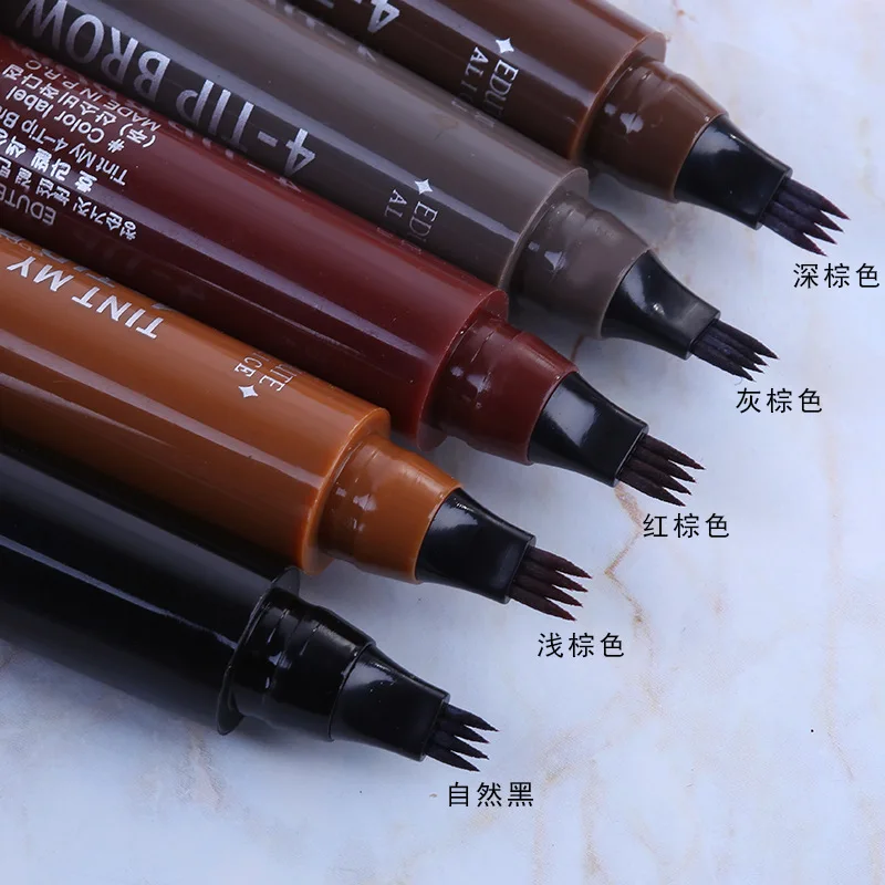 

Waterproof Natural Fork Tip Eyebrow Pencil Four Heads Eyebrow Tattoo Pen Fine Sketch Liquid Long Lasting Eyebrow Enhancers