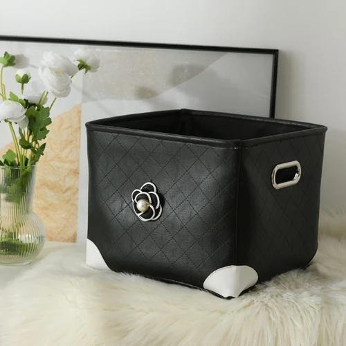 

Flower Decoration New Style Light Life Storage Box Aluminum Handle PU leather Storage Box Household