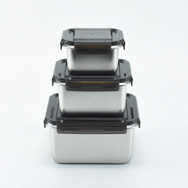 

Hot sale 316 stainless steel food storage square lunch box food containers with silicone ring