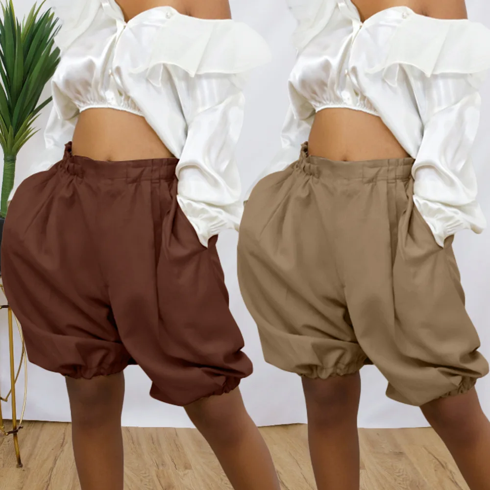 

Factory Casual Loose Style Elastic High Waist Solid Color Trousers Shorts For Women