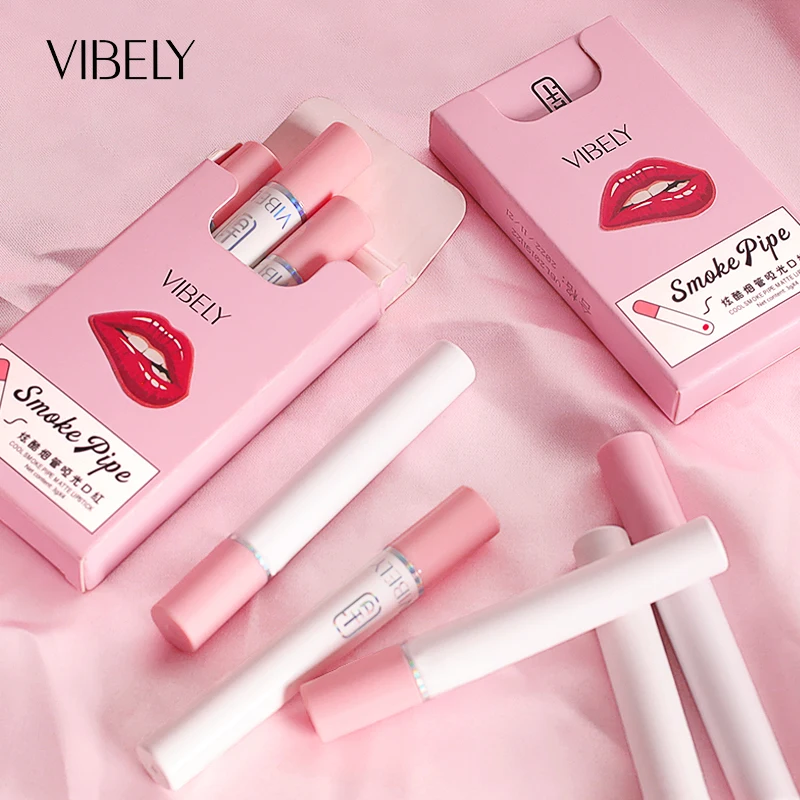 

Unique Creative Christmas Gift Cigarette Lipstick Set 4 Colors Matte Lip Stick Tube Red Lips