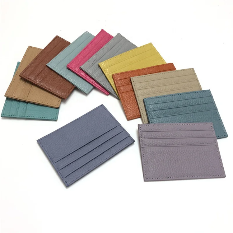 

Amazon Top-selling Cowhide Ultra-thin Card Holder Money Men Women Cowhide Leather Bank Card Wallet Short Mini Card Package