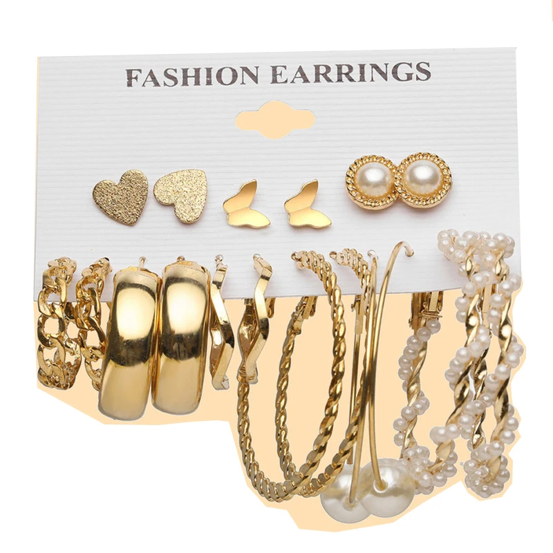 

Wholesale Amazon's best selling gold hoop post earrings set fashion earrings for women